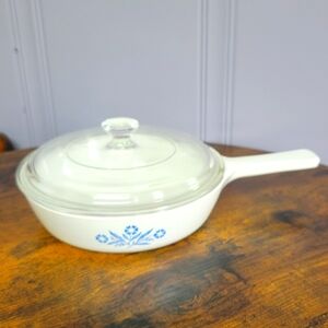 Rare Vintage 6.5 in CorningWare White Saucepan, Blue cornflower Design